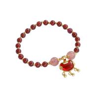 Natural Garnet Bracelet with Strawberry Quartz & Zinc Alloy real gold plated for woman mixed colors 16mm Length Approx 21 cm Sold By PC