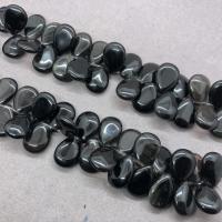 Perline naturali in agata nero, Lacrima, lucido, DIY, nero, 10x12mm, Appross. 28PC/filo, Venduto per Appross. 17 cm filo