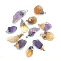 Quartz Gemstone Pendants Citrine with Amethyst & Brass irregular plated DIY 14x24- Sold By PC