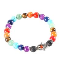 Gemstone Bracelet, le Sinc Alloy, dath airgid plated, jewelry faisin & do bhean, 8mm, Díolta Per Thart 8.07 Inse Snáithe