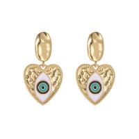 Pendientes de Gota en Latón, metal, Corazón, chapado en color dorado, Joyería & patrón de malvado de ojo & esmalte, dorado, libre de níquel, plomo & cadmio, 17.70x32mm, 10parespareja/Grupo, Vendido por Grupo