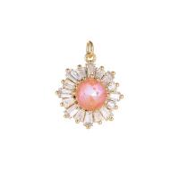 Pendentifs en laiton zircon cubique (CZ), avec zircon cubique, fleur, Placage de couleur d'or, DIY, plus de couleurs à choisir, protéger l'environnement, sans nickel, plomb et cadmium, 19x21mm, 10PC/lot, Vendu par lot