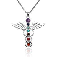 Gemstone smycken halsband, Ädelsten, med Zink Alloy, Angel Wing, silver pläterad, mode smycken & polerad & Unisex & oval kedja, flerfärgad, 58x56mm, Såld Per Ca 50 cm Strand