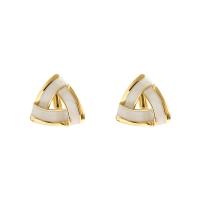 Zinklegering oorknoppen, Zinc Alloy, Driehoek, gold plated, voor vrouw & glazuur & hol, nikkel, lood en cadmium vrij, 20x20mm, Verkocht door pair