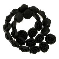 Bead, Rose, snidade, svart, 17x18x9mm, 25PC/Strand, Såld Per Ca 15.5 inch Strand