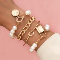 Zinc Alloy Armband-Set, met Plastic Pearl, plated, 4 stuks & mode sieraden & voor vrouw, meer kleuren voor de keuze, nikkel, lood en cadmium vrij, Verkocht door Stel