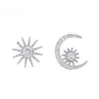 laiton Boucles d’oreilles asymétriques stud, argent pur puce boucle d'oreille, pour femme & avec strass, plus de couleurs à choisir, 5-30mm, Vendu par paire