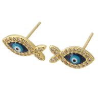 Male Orecchini Eye, ottone, Pesce, placcato color oro, gioielli di moda & DIY & modello malocchio & Micro spianare cubic zirconia & smalto, multi-colore, 12x6x14mm, 10Pairspaio/lotto, Venduto da lotto