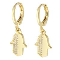 Huggie Hoop Drop Earring Brass gold color plated fashion jewelry & micro pave cubic zirconia & for woman golden Sold By Lot