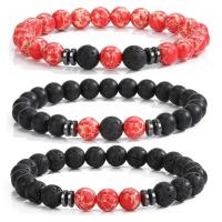 Gemstone Bracciali, Pietra naturale, with lava & Ematite, Cerchio, materiali diversi per la scelta & unisex & anti-fatica, nessuno, 8mm, Lunghezza Appross. 19-28 cm, Appross. 3PC/set, Venduto da set