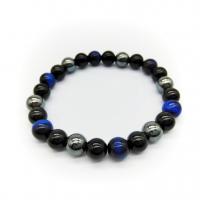 Gemstone Armbånd, Black Stone, med Tiger Eye & Hæmatit, Runde, Unisex, blandede farver, 8mm, Længde Ca. 7.5 inch, Solgt af PC