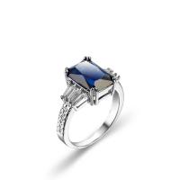 Ciúbach Siorcón Prás Finger Ring, cruth fáinne, dath platanam plátáilte, jewelry faisin & unisex & méid éagsúla do rogha & le zirconia ciúbach, sapphire, Díolta De réir PC