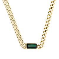 Colar de aço titânio, Partículas de aço, with 1.97inch extender chain, para mulher & com strass, dourado, comprimento Aprox 17.72 inchaltura, vendido por PC