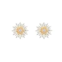 Clou boucle d'oreille en laiton, fleur, 14K rempli d’or, bijoux de mode & pavé de micro zircon, doré, protéger l'environnement, sans nickel, plomb et cadmium, 20x20mm, Vendu par paire