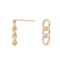 Boucles d'oreilles en laiton zircon cubique pavent, 14K rempli d’or, bijoux de mode & pavé de micro zircon & pour femme & creux, doré, protéger l'environnement, sans nickel, plomb et cadmium, 5x16.50mm, Vendu par paire