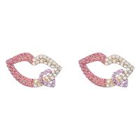 Rhinestone Ørering, Zinc Alloy, Lip, guldfarve belagt, for kvinde & med rhinestone & hule, flere farver til valg, nikkel, bly & cadmium fri, 30x18mm, Solgt af par