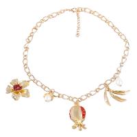 Zinklegering halskettingen, Zinc Alloy, met Resin Strass & Plastic Pearl, met 2.51inch extender keten, Bloem, gold plated, voor vrouw & met strass, nikkel, lood en cadmium vrij, 41mm, Lengte Ca 18.22 inch, Verkocht door PC