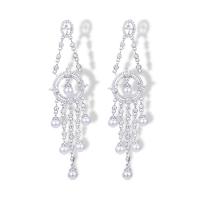 Messing Drop Earring, med Plastic Pearl, platineret, Koreansk stil & Micro Pave cubic zirconia & for kvinde, nikkel, bly & cadmium fri, 25x100mm, Solgt af par