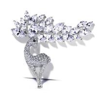 Cubic Zirconia Brooch Brass Deer plated micro pave cubic zirconia & for woman nickel lead & cadmium free Sold By PC