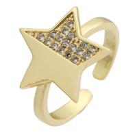 Cúbicos Circonia Micro Pave anillo de latón, metal, Estrella, chapado en color dorado, Ajustable & Joyería & micro arcilla de zirconia cúbica & para mujer, dorado, 15mm, tamaño:7, 10PCs/Grupo, Vendido por Grupo