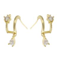 Boucles d'oreilles en laiton zircon cubique pavent, Placage de couleur d'or, bijoux de mode & pavé de micro zircon & pour femme, doré, 19mm, 10pairescouple/lot, Vendu par lot