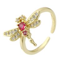 Brass Cuff Finger Ring Dragonfly gold color plated Adjustable & fashion jewelry & micro pave cubic zirconia & for woman multi-colored 14mm US Ring .5 Sold By Lot