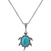 Zinklegering halskettingen, Zinc Alloy, met Synthetische Turquoise, met 2.56Inch extender keten, Zeeschildpad, silver plated, Vintage & voor paar, blauw, nikkel, lood en cadmium vrij, 31x42mm, Lengte Ca 17.72 inch, Ca 12pC's/Bag, Verkocht door Bag