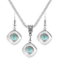 Set gioielli in lega di zinco, lega in zinco, with turchese sintetico, with 2.56Inch extender chain, Rhombus, placcato color argento, Vintage & stili diversi per la scelta & per la donna, blu, assenza di nichel,piombo&cadmio, 24x27mm, Lunghezza Appross. 17.72 pollice, Appross. 12PC/borsa, Venduto da borsa