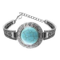 Pulseira de liga de zinco, with Turquesa sintética, with 2.56Inch extender chain, Roda, cromado de cor prateada, Vintage & para mulher, azul, níquel, chumbo e cádmio livre, 31mm, comprimento Aprox 5.31 inchaltura, Aprox 12PCs/Bag, vendido por Bag