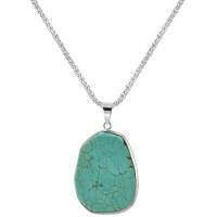 Fashion Turquoise Ketting, Natuurlijke Turquoise, met Messing, met 2.56Inch extender keten, Onregelmatige, silver plated, Vintage & voor paar, blauw, 30-40mmx35-45mm, Lengte Ca 18.11 inch, Ca 12pC's/Bag, Verkocht door Bag