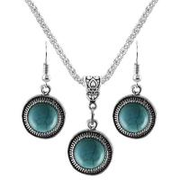 Parures de bijoux en alliage zinc, alliage de zinc, avec turquoise synthétique, avec 2.56Inch chaînes de rallonge, Rond, Placage de couleur argentée, Vintage & styles différents pour le choix & pour femme, bleu, protéger l'environnement, sans nickel, plomb et cadmium, 20mm, Longueur Environ 17.72 pouce, Environ 12PC/sac, Vendu par sac