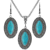 Zinklegering Sieraden Sets, Zinc Alloy, met Synthetische Turquoise, met 2.56Inch extender keten, Oog van het Paard, silver plated, Vintage & voor vrouw, blauw, nikkel, lood en cadmium vrij, 23x35mm, Lengte Ca 17.72 inch, Ca 12sets/Bag, Verkocht door Bag