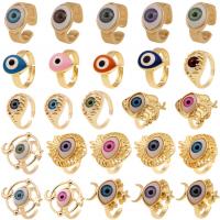 Bijoux Finger Evil Eye Anneau, laiton, avec résine, Mauvais œil, Placage de couleur d'or, styles différents pour le choix & émail, plus de couleurs à choisir, protéger l'environnement, sans nickel, plomb et cadmium, 21-23mm, Vendu par PC