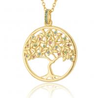 Mikro cubic cirkónium Pave Brass nyaklánc, Sárgaréz, Tree of Life, arany színű aranyozott, mikro egyengetni cirkónia & a nő, aranysárga, nikkel, ólom és kadmium mentes, 35x28mm, Hossz 17.7 inch, Által értékesített PC