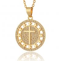 Kubieke Zirkoon Micro Pave Brass Ketting, Messing, gold plated, met cross patroon & micro pave zirconia & voor vrouw, gouden, nikkel, lood en cadmium vrij, 30x23mm, Lengte 17.7 inch, Verkocht door PC