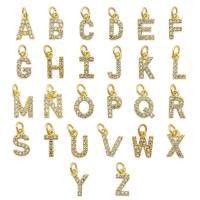 Cubic Zirconia Micro Pave Brass Pendant Alphabet Letter gold color plated DIY & micro pave cubic zirconia golden nickel lead & cadmium free Sold By PC