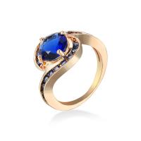 Ciúbach Siorcón Prás Finger Ring, cruth fáinne, dath an óir plated, jewelry faisin & unisex & méid éagsúla do rogha & le zirconia ciúbach, sapphire, Díolta De réir PC