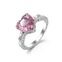 Kubisk Zircon Mässing Finger Ring, ringform, platina pläterad, mode smycken & Unisex & olika storlek för val & med cubic zirconia, rosa, Säljs av PC