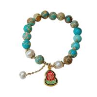 Gemstone Bracciali, Shoushan Stone, with avventurina verde & perla in plastica & lega in zinco, placcato, per la donna, colori misti, Lunghezza Appross. 21 cm, Venduto da PC