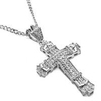 Sinc Alloy geansaí Necklace Slabhra, cóimhiotal since clasp gliomach, Cross, plátáilte, unisex & le rhinestone, dathanna níos mó le haghaidh rogha, Fad Thart 60 cm, Díolta De réir PC