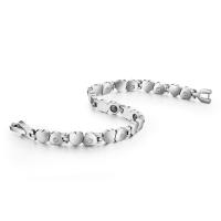 Titanium Stål Armbånd, med Magnet, titanium stål snap lås, forgyldt, for kvinde & med rhinestone, sølv, 7x3mm, Længde 21 cm, Solgt af PC