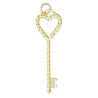 Messing hanger met micro-paved kubieke zirconia's, Sleutel, gold plated, mode sieraden & DIY & micro pave zirconia, gouden, 12.50x36x2mm, Gat:Ca 3mm, 10pC's/Lot, Verkocht door Lot