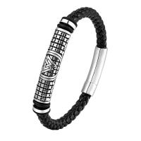 316L Stainless Steel Bracelet with PU Leather polished fashion jewelry & for man black Length 21 cm Sold By PC