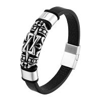 acero inoxidable 316L Pulsera, con Cuero de PU, pulido, Joyería & para hombre, Negro, longitud 21 cm, Vendido por UD