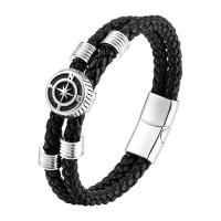 acero inoxidable 316L Pulsera, con Cuero de PU, pulido, Joyería & para hombre, Negro, longitud 21 cm, Vendido por UD