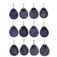 Goldstone Hangers, Blue Goldstone, met Messing, Traan, silver plated, uniseks & met constellatie patroon & verschillende stijlen voor de keuze, blauw, 24x36mm, Verkocht door PC