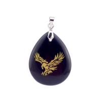 Neri Pendenti Obsidian, with ottone, Lacrima, placcato color argento, unisex, nero, 24x36mm, Venduto da PC