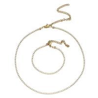 Parures de bijoux en acier inoxydable, Bracelet & collier, Acier inoxydable 304, avec 3.94inch,1.97inch chaînes de rallonge, 2 pièces & bijoux de mode & pour femme & avec strass, plus de couleurs à choisir, 2mm, Longueur 13.78 pouce, 6.69 pouce, Vendu par fixé