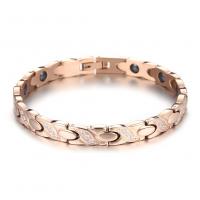 Bijoux bracelet en acier inoxydable, Acier inoxydable 304, bijoux de mode & pour femme & avec strass, couleur or rose, 8mm, Longueur Environ 7.68 pouce, Vendu par PC