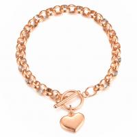 Bijoux bracelet en acier inoxydable, Acier inoxydable 304, coeur, bijoux de mode & pour femme, couleur or rose, 8mm,16mm, Longueur Environ 8.66 pouce, Vendu par PC